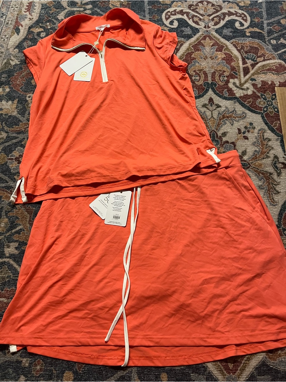 Short-Sleeve Zip-Collar Lounge Set in Bright Orange